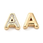 Brass Micro Pave Cubic Zirconia Beads, Real 18K Gold Plated, Letter