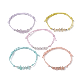 5pcs ensembles de bracelets de perles tressées en pierres mélangées naturelles, bracelets réglables en cordon de coton ciré pour femme