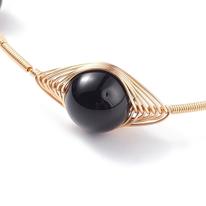 Bracelet en perles rondes avec pierres précieuses naturelles, bracelet de couple réglable en fil de cuivre pour femme, or