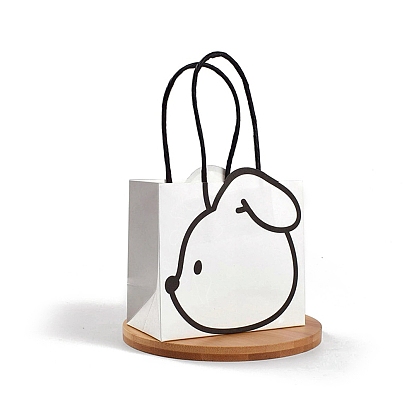 Sacs cadeaux d'anniversaire pour enfants imprimés de lapin de dessin animé, avec corde à poignée noire
