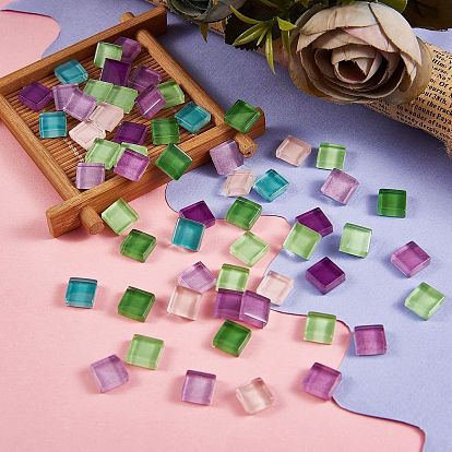 2 Bags 2 Colors Transparent Glass Cabochons, Mosaic Tiles, for Home Decoration or DIY Crafts, Square