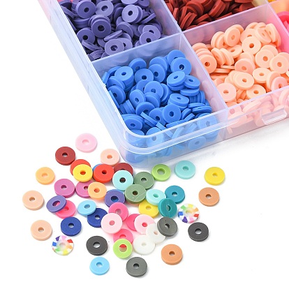 Eco-Friendly 24 Style Handmade Polymer Clay Beads, Disc/Flat Round, Heishi