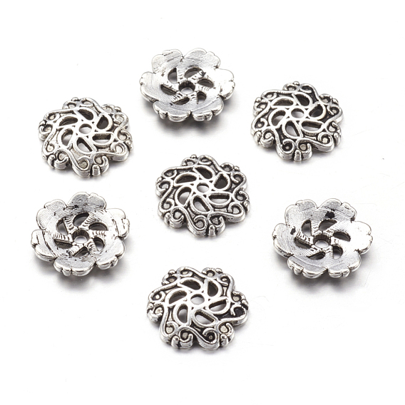 Tibetan Style Alloy Caps, Lead Free and Cadmium Free, about 13mm in diameter, 2.5mm thick, hole: 1.5mm