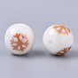 Christmas Opaque Glass Beads, Round with Electroplate Snowflake Pattern