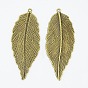 Tibetan Style Alloy Leaf Large Pendants, Cadmium Free & Lead Free, 71x29x1mm, Hole: 2mm