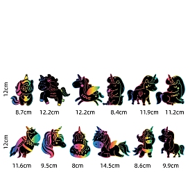 Scratch Rainbow Painting Art Paper, DIY Unicorn Scratch Art, with 12Pcs Paper Card, 12 Strands Silk Ribbon and 12Pcs Bamboo Sticks