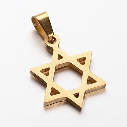 Star of David 304 Stainless Steel Pendants, for Jewish, 22x16x2mm, Hole: 4x7mm