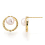Boucles d'oreilles en perles naturelles avec zircons cubiques, boucles d'oreilles en laiton avec épingles en argent sterling, sans cadmium et sans nickel et sans plomb