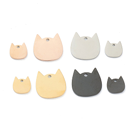 304 Stainless Steel Laser Cut Pendants, Stamping Blank Tag, Cat Head