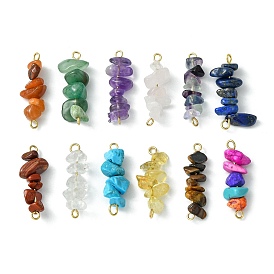 12Pcs 12 Styles Mixed Gemstone Chip Links Connector Charms, with 304 Stainless Steel Double Loops