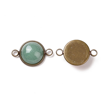 Mixed Gemstone Connector Charms, Half Round Links, with Antique Bronze Tone Brass Findings