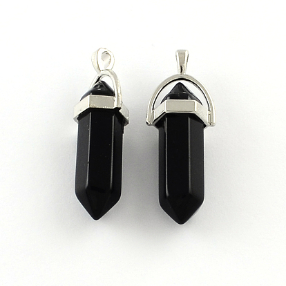 Black Stone Pendants with Alloy Findings