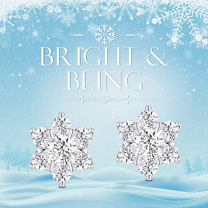 SHEGRACE 925 Sterling Silver Ear Studs, with Micro Pave AAA Cubic Zirconia, Snowflake