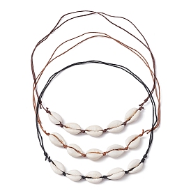 3 pcs 3 colliers de perles de coquille de cauris naturels de couleur pour femmes, collier réglable en cordon de coton ciré