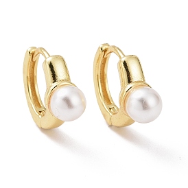 Plastic Pearl Hoop Earrings, Rack Plating Brass Jewelry for Women, Cadmium Free & Lead Free