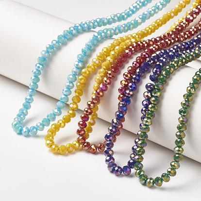 Electrochapa hilos de perlas de vidrio opacas, chapado en arco iris , facetados, Rondana plana