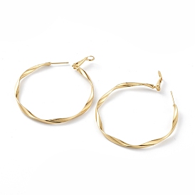 Brass Hoop Earrings, with Steel Pin, Long-Lasting Plated, Twist Ring