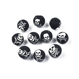 Handmade Polymer Clay Beads, Round with Skull