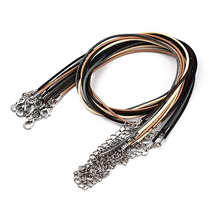 Изготовление плетеного ожерелья из вощеного хлопкового шнура, с застежками-карабинами из сплава и удлинителями железных цепочек