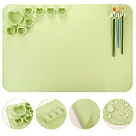 23x15.7 Inch Creative Washable Silicone Craft Mat, Heart Grid Pigment Pallete Pad with Pen Holder, for Painting, Art, Clay & DIY Projects, Rectangle