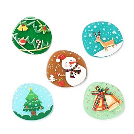 Christmas Theme 3D Printed Resin Pendants, DIY Earring Accessories, Flat Round with Pattern