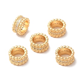 Rack Plating Brass Micro Pave Cubic Zirconia European Beads, Large Hole Beads, Long-Lasting Plated, Column