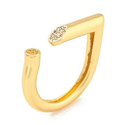 Rack Plating Brass with Clear Cubic Zirconia Half Round Open Cuff Rings, Long-Lasting Plated, Lead Free & Cadmium Free