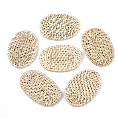 Handmade Reed Cane/Rattan Woven Beads, For Making Straw Earrings and Necklaces, No Hole/Undrilled, Oval