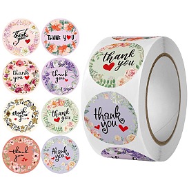 Self-Adhesive Paper Thank You Roll Stickers, Round Dot Gift Tag Sticker, for Party Presents Decoration, Wreath Pattern