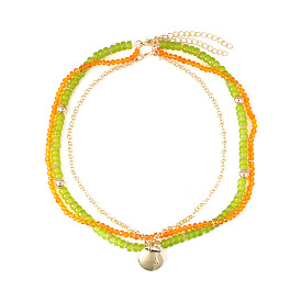 Double-layered Crystal Necklace with Handmade Beads and Lock, Fashionable and Versatile for Women