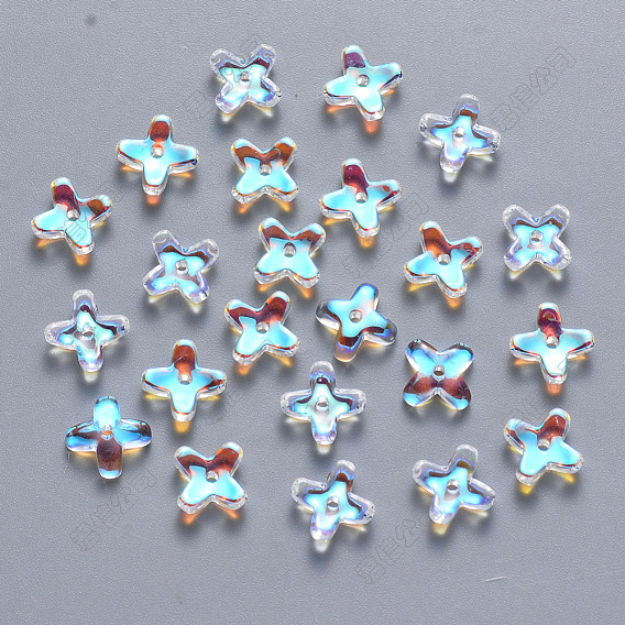 Perles de verre peintes par pulvérisation transparent, de couleur plaquée ab , trèfle