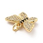 Brass Micro Pave Cubic Zirconia Pendants, with Jump Ring, Long-Lasting Plated, Real 18K Gold Plated, Butterfly