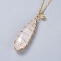 Natural Quartz Crystal Pendants Necklaces and Dangle Earrings Jewelry Sets, with 316 Surgical Stainless Steel Findings and Brass Chains, Drop