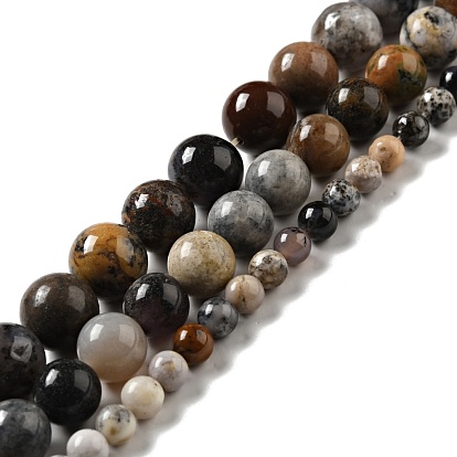 Natural Dendritic Jasper Beads Strands, Round