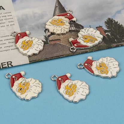 Alloy Enamel Pendants, Lead Free and Cadmium Free, Christmas Santa Claus, Platinum Color, 30~40x20~30x2mm, Hole: 2mm~3mm