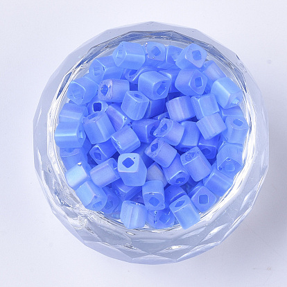 6/0 Transparent Glass Seed Beads, Frosted AB Colours, Square Hole, Cube