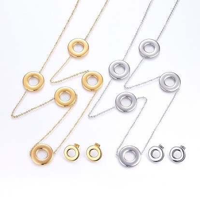304 définit bijoux en acier inoxydable, des colliers et des boucles d'oreille, avec creux, plat rond
