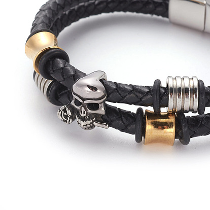 Retro Leather Cord Bracelets, with 304 Stainless Steel Magnetic Clasps and Findings