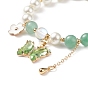 4 pcs 4 ensemble de bracelets extensibles de perles de pierres précieuses et de perles naturelles mixtes rondes de style pcs, bracelets à breloques papillon en verre et fleur en laiton pour femme