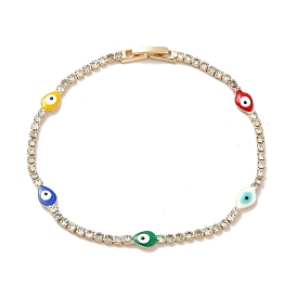 Clear Cubic Zirconia Tennis Bracelet with Enamel Teardrop Evil Eye, Rack Plating Iron Link Chains Bracelet for Women, Golden