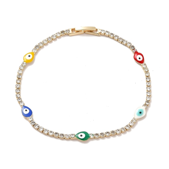 Bracelet de tennis en zircone cubique transparente avec mauvais œil en forme de larme en émail, bracelet de chaînes de lien de fer de placage de support pour des femmes, or