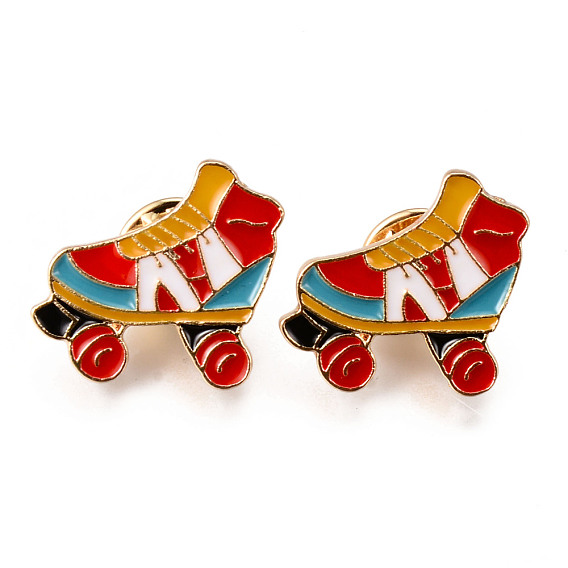 Alloy Enamel Brooches, Enamel Pin, with Brass Butterfly Clutches, Roller Skates, Light Gold, Cadmium Free & Nickel Free & Lead Free