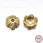 Real 18K Gold Plated 6-Petal 925 Sterling Silver Bead Caps, Flower, 6x2mm, Hole: 1.5mm, about 105pcs/20g
