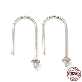 925 Sterling Silver Earring Hooks, Ear Wire for Half Drilled Beads, with S925 Stamp