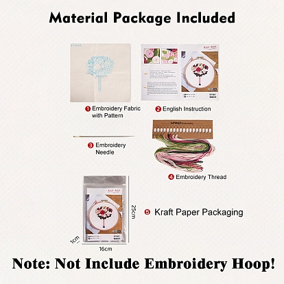 Flower Pattern DIY Embroidery Kit, including Embroidery Needles & Thread, Cotton Cloth