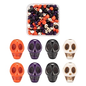 200Pcs 4 Colors Dyed Synthetic Turquoise Beads Strands, Skull