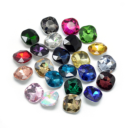 Pointed Back Glass Rhinestone Cabochons, Faceted, Square