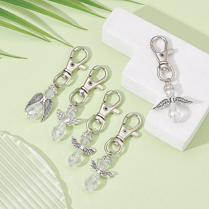 Décorations de pendentifs en alliage d'ange et perles de verre, avec un alliage pivotant homard fermoirs griffe