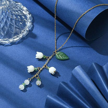 Collier pendentif fleur de vie en verre avec chaînes câblées en acier inoxydable pour femmes