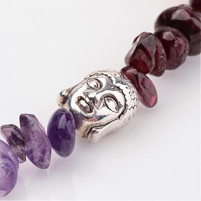 Chakra Natural Gemstone Beaded Stretch Bracelets, with Tibetan Style Buddha Beads